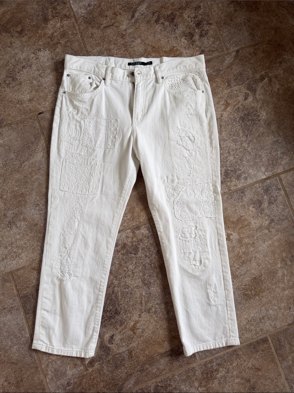 Women’s Ralph Lauren White Distressed Patchwork Jeans